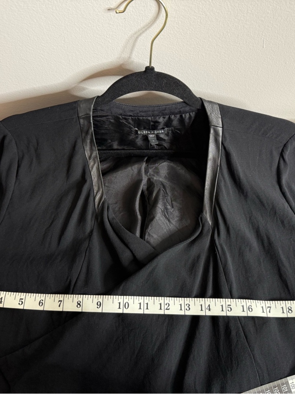 Eileen Fisher Georgette Crepe Jacket Womens Large Black Silk Leather - Picture 9 of 9
